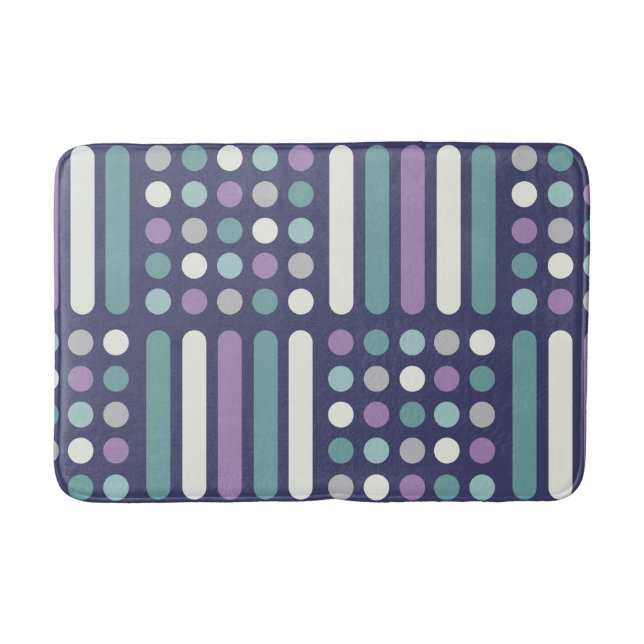 Midcentury Circles Lines Purple Turquoise Bath Mat (Front)