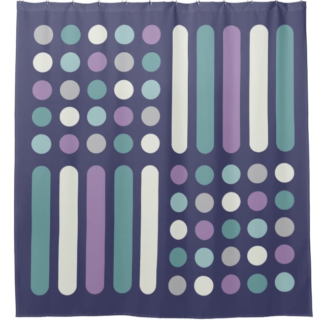 Midcentury Circles Lines Purple Turquoise Shower Curtain (Front)