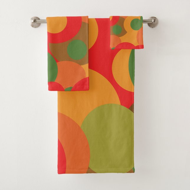 midcentury Colourful Retro pattern Bath Towel Set (Insitu)