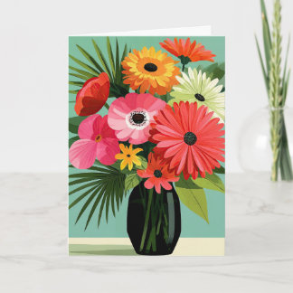 Midcentury Daisy Bouquet Floral Vase Art Card