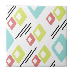 Midcentury Diamonds Art Colourful White Ceramic Tile
