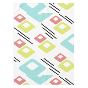 Midcentury Diamonds Art Colourful White Tablecloth