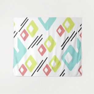 Midcentury Diamonds Art Colourful White Tapestry