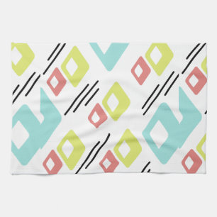 Midcentury Diamonds Art Colourful White Tea Towel