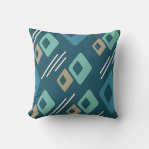 Midcentury Diamonds Art Teal Gold Cushion