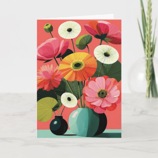 Midcentury Floral Still Life Coral Bloom Card
