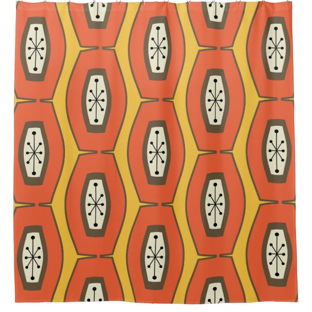 Midcentury Funky Chain Orange Shower Curtain (Front)