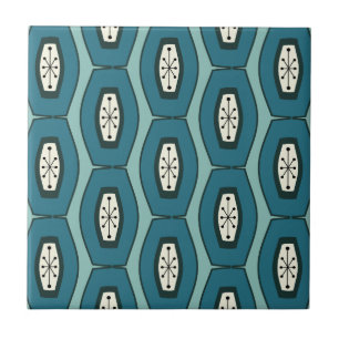 Midcentury Funky Chain Turquoise Ceramic Tile