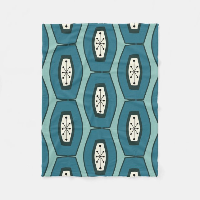 Midcentury Funky Chain Turquoise Fleece Blanket (Front)