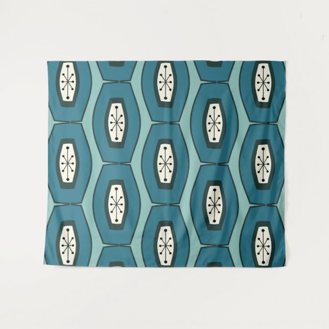 Midcentury Funky Chain Turquoise Tapestry (Front (Horizontal))