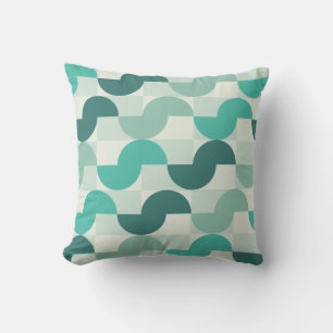 Midcentury Geometric Abstract Bowls Aquamarine Cushion