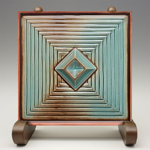 Midcentury Geometric Elegance Earthy Teal Ceramic Tile