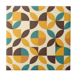 Midcentury Geometric Petal Pattern Ceramic Tile