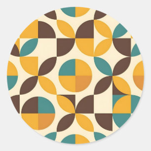 Midcentury Geometric Petal Pattern Classic Round Sticker
