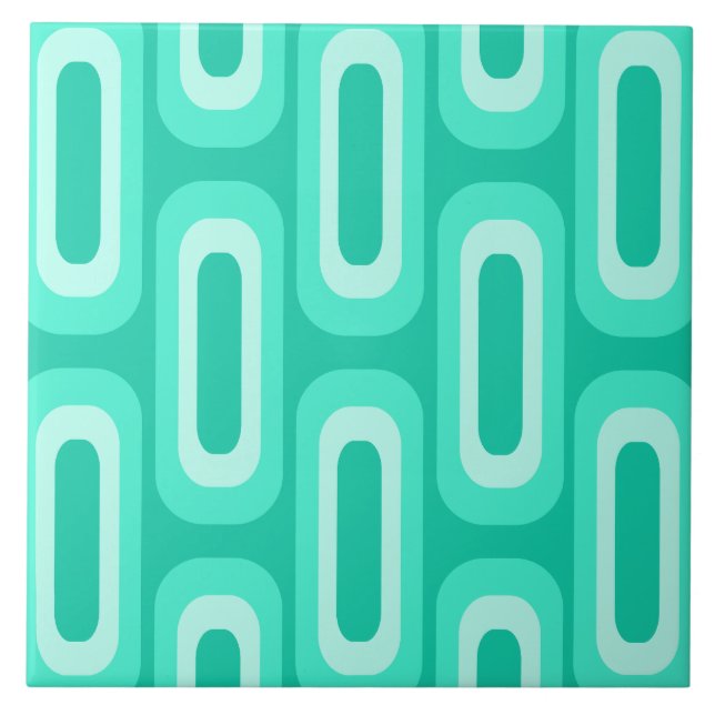 Midcentury Geometric Shapes Turquoise Ceramic Tile (Front)