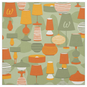 Midcentury Lamps Retro Gold Orange Green Monogram Fabric