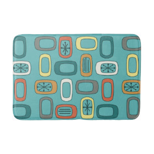 Midcentury MCM Rounded Rectangles Aquamarine Bath Mat