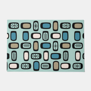 Midcentury MCM Rounded Rectangles Aquamarine Doormat