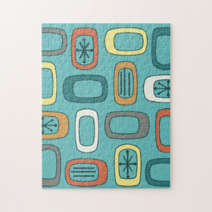 Midcentury MCM Rounded Rectangles Aquamarine Jigsaw Puzzle