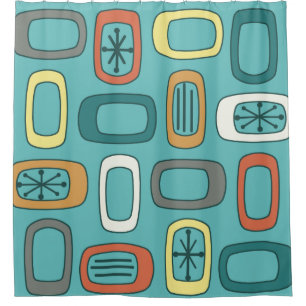 Midcentury MCM Rounded Rectangles Aquamarine Shower Curtain