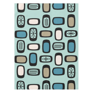 Midcentury MCM Rounded Rectangles Aquamarine Tablecloth