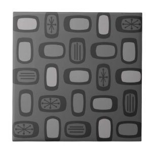 Midcentury MCM Rounded Rectangles Ash Grey Ceramic Tile