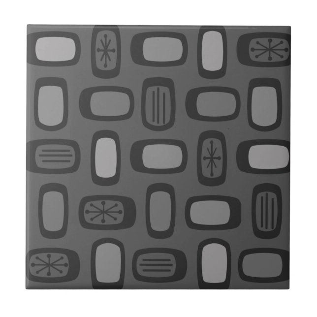 Midcentury MCM Rounded Rectangles Ash Grey Ceramic Tile (Front)