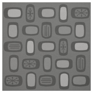 Midcentury MCM Rounded Rectangles Ash Grey Fabric