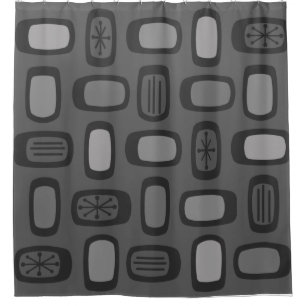 Midcentury MCM Rounded Rectangles Ash Grey Shower Curtain