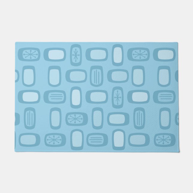 Midcentury MCM Rounded Rectangles Baby Blue Doormat (Front)