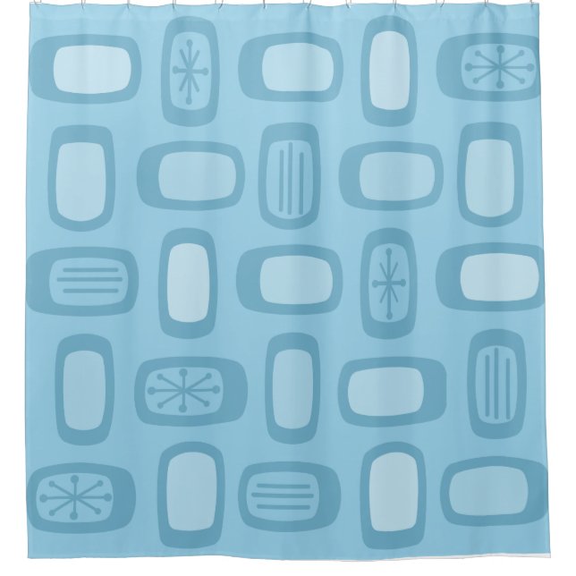 Midcentury MCM Rounded Rectangles Baby Blue Shower Curtain (Front)