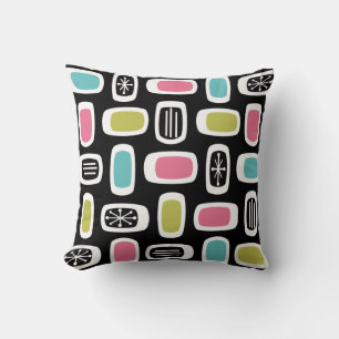 Midcentury MCM Rounded Rectangles Black Colourful Cushion