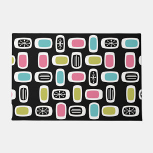 Midcentury MCM Rounded Rectangles Black Colourful Doormat