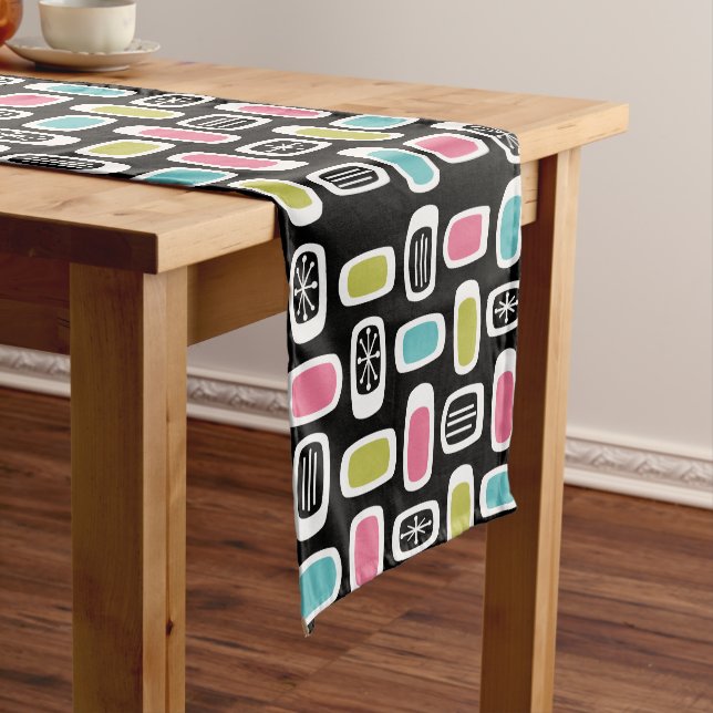 Midcentury MCM Rounded Rectangles Black Colourful Short Table Runner (In Situ)