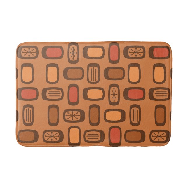 Midcentury MCM Rounded Rectangles Burnt Orange Bath Mat (Front)