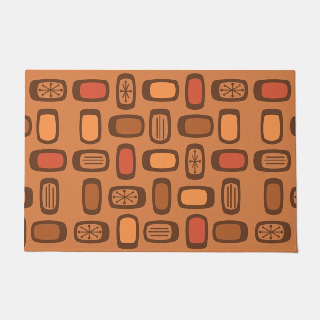 Midcentury MCM Rounded Rectangles Burnt Orange Doormat (Front)