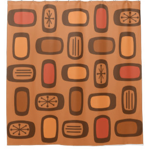 Midcentury MCM Rounded Rectangles Burnt Orange Shower Curtain