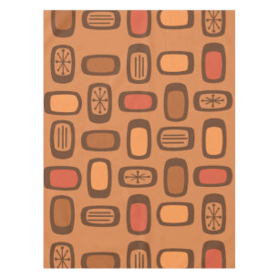 Midcentury MCM Rounded Rectangles Burnt Orange Tablecloth