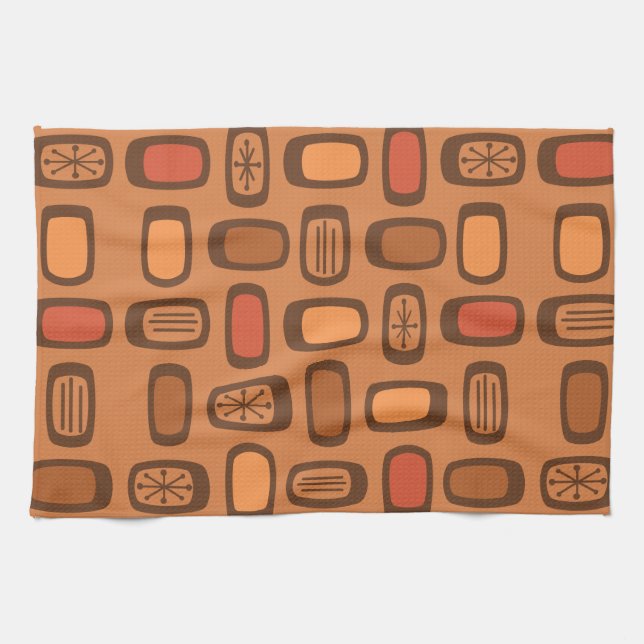 Midcentury MCM Rounded Rectangles Burnt Orange Tea Towel (Horizontal)