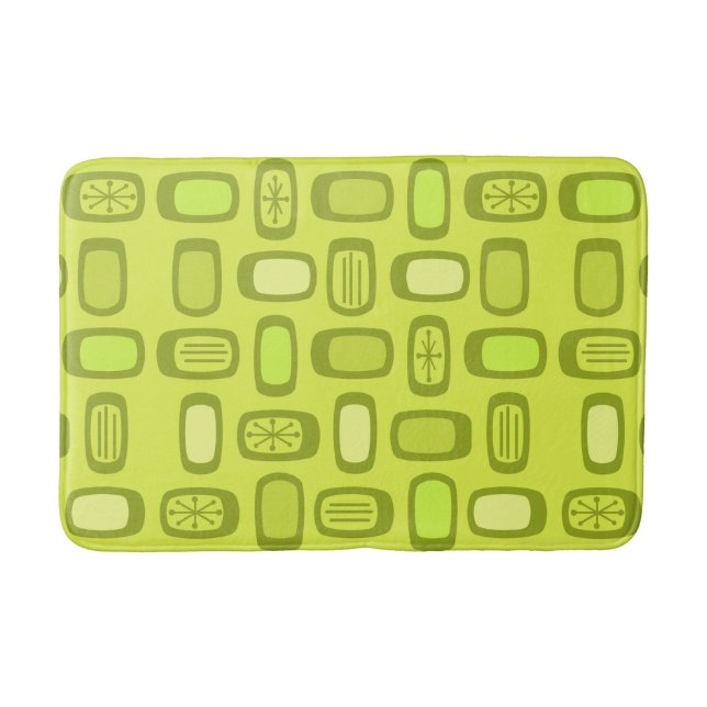 Midcentury MCM Rounded Rectangles Chartreuse Bath Mat (Front)