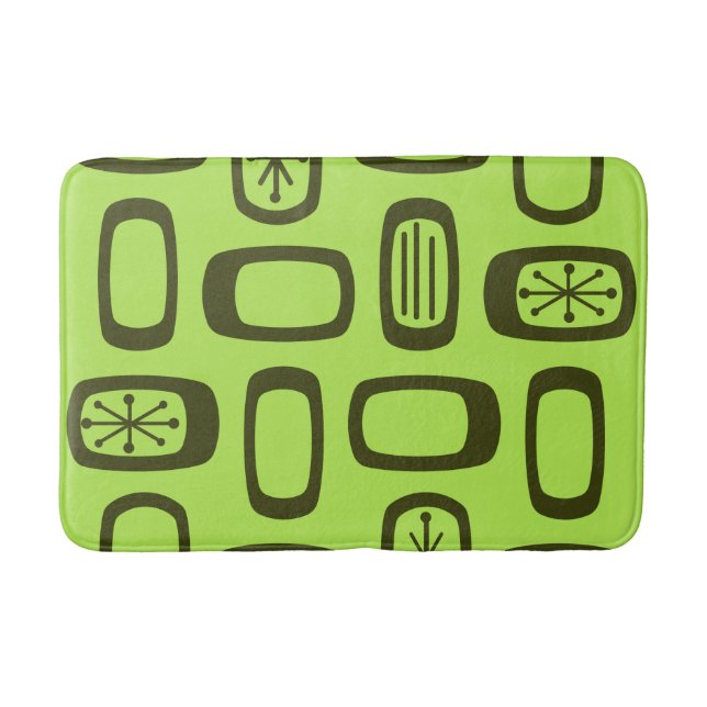 Midcentury MCM Rounded Rectangles Chartreuse Bath Mat (Front)
