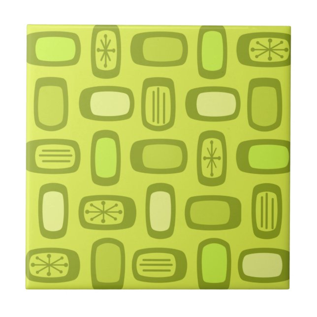 Midcentury MCM Rounded Rectangles Chartreuse Ceramic Tile (Front)