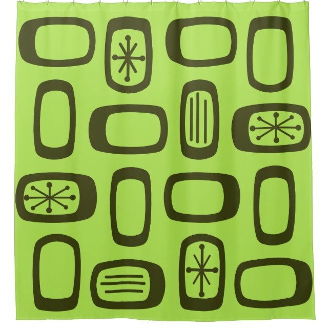 Midcentury MCM Rounded Rectangles Chartreuse Shower Curtain (Front)
