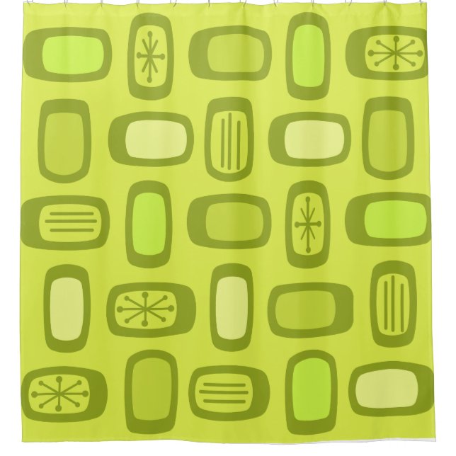 Midcentury MCM Rounded Rectangles Chartreuse Shower Curtain (Front)