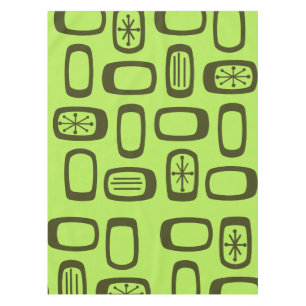 Midcentury MCM Rounded Rectangles Chartreuse Tablecloth