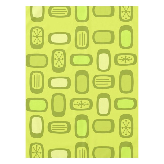 Midcentury MCM Rounded Rectangles Chartreuse Tablecloth (Front)