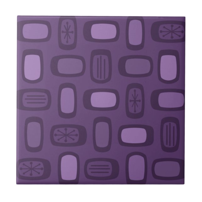 Midcentury MCM Rounded Rectangles Dark Purple Ceramic Tile (Front)