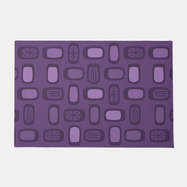 Midcentury MCM Rounded Rectangles Dark Purple Doormat (Front)