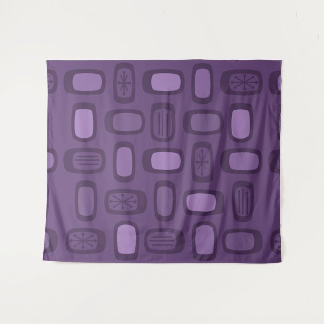 Midcentury MCM Rounded Rectangles Dark Purple Tapestry (Front (Horizontal))