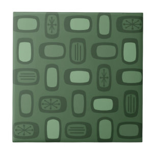 Midcentury MCM Rounded Rectangles Forest Green Ceramic Tile